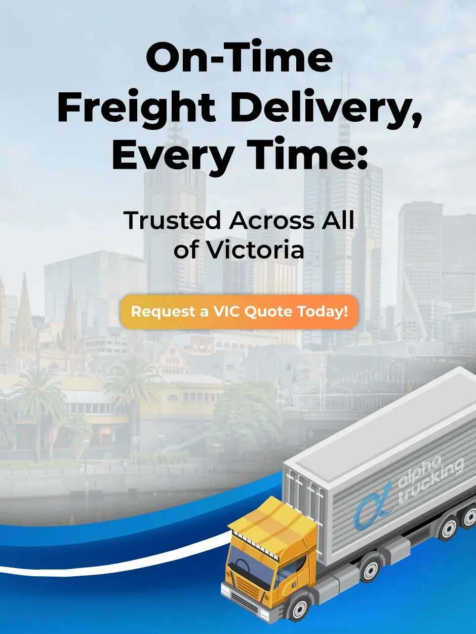 Mobile banner for VIC freight services featuring a truck, representing Alpha Trucking's freight services in Victoria.